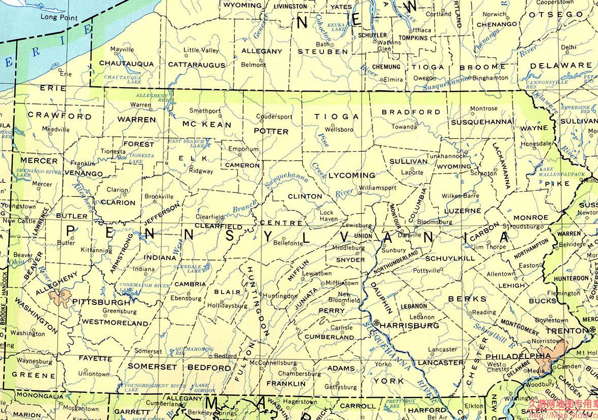 美国Pennsylvania州政区图
